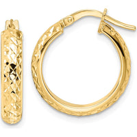 14K Yellow Gold Polished Diamond-Cut Hoop Earrings - 17.53mm Length by 0