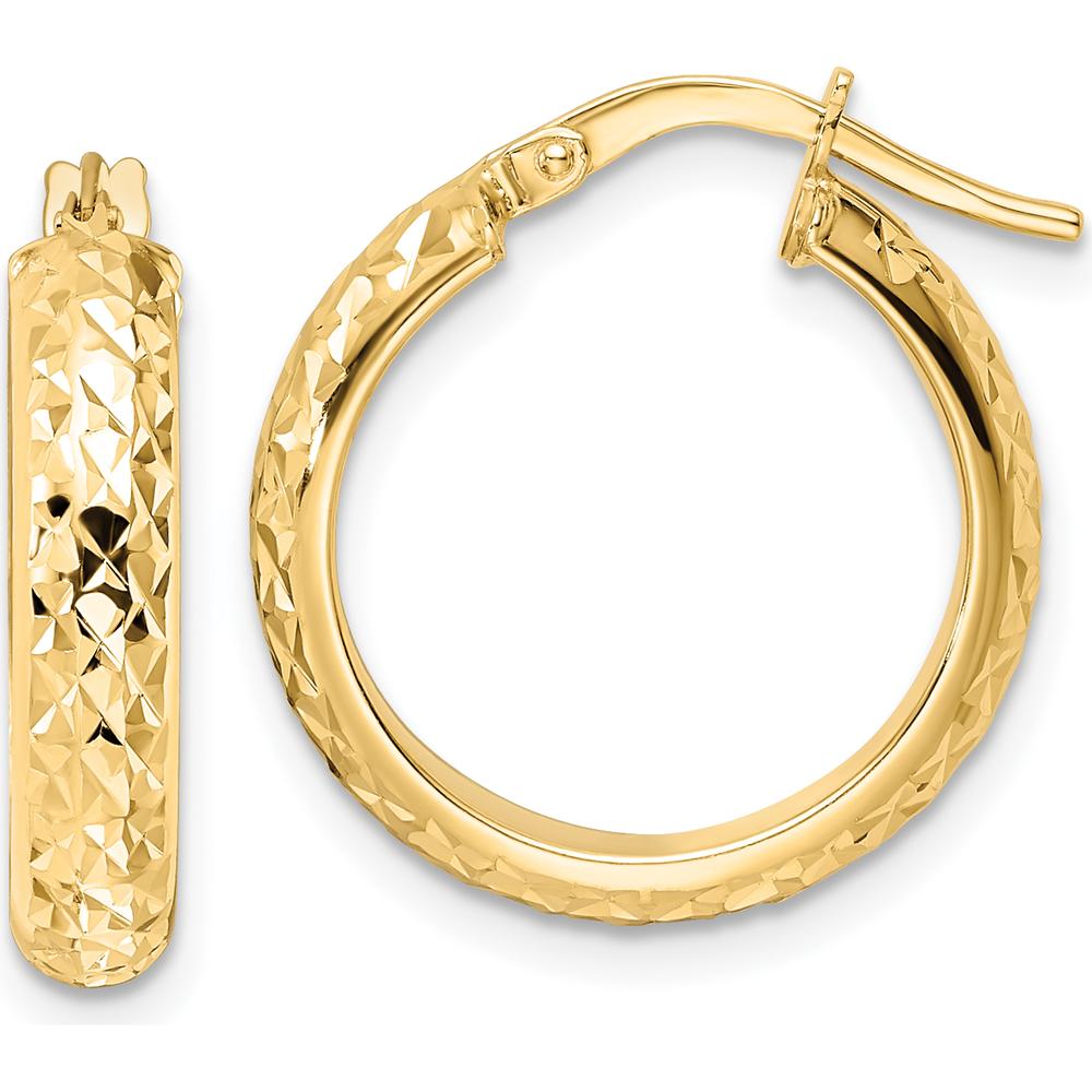 14K Yellow Gold Polished Diamond-Cut Hoop Earrings - 17.53mm Length by 0