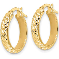 14K Yellow Gold Polished Diamond-Cut Hoop Earrings - 17.53mm Length by 0