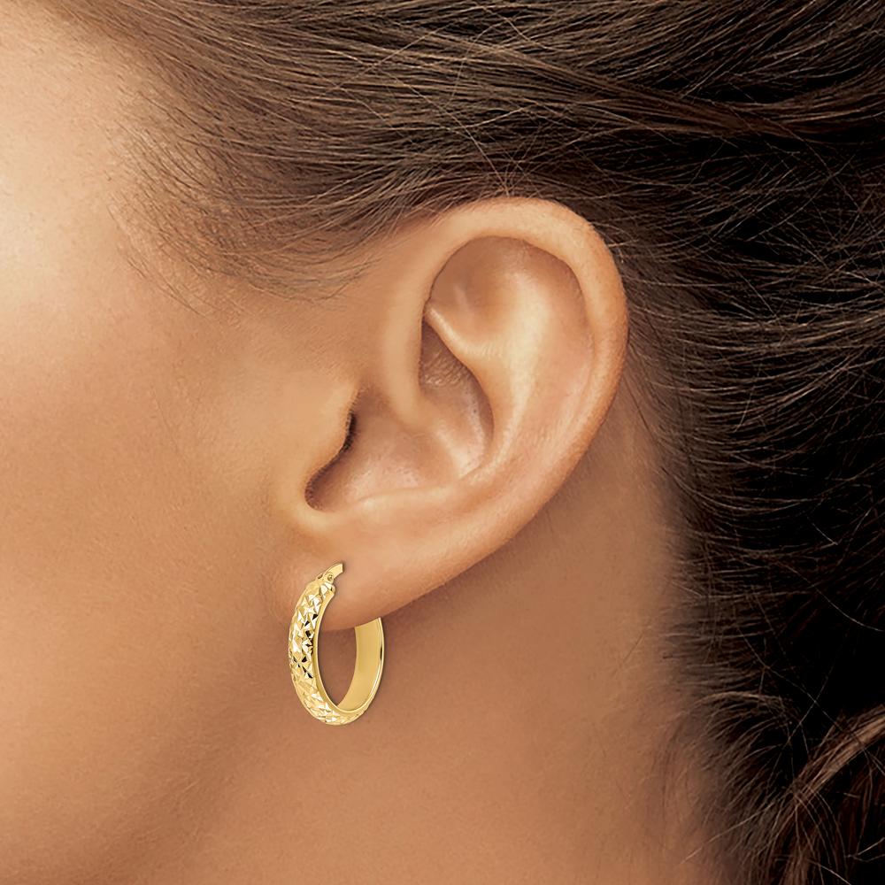 14K Yellow Gold Polished Diamond-Cut Hoop Earrings - 17.53mm Length by 0