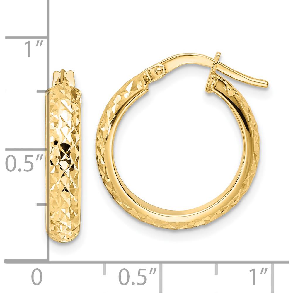 14K Yellow Gold Polished Diamond-Cut Hoop Earrings - 17.53mm Length by 0