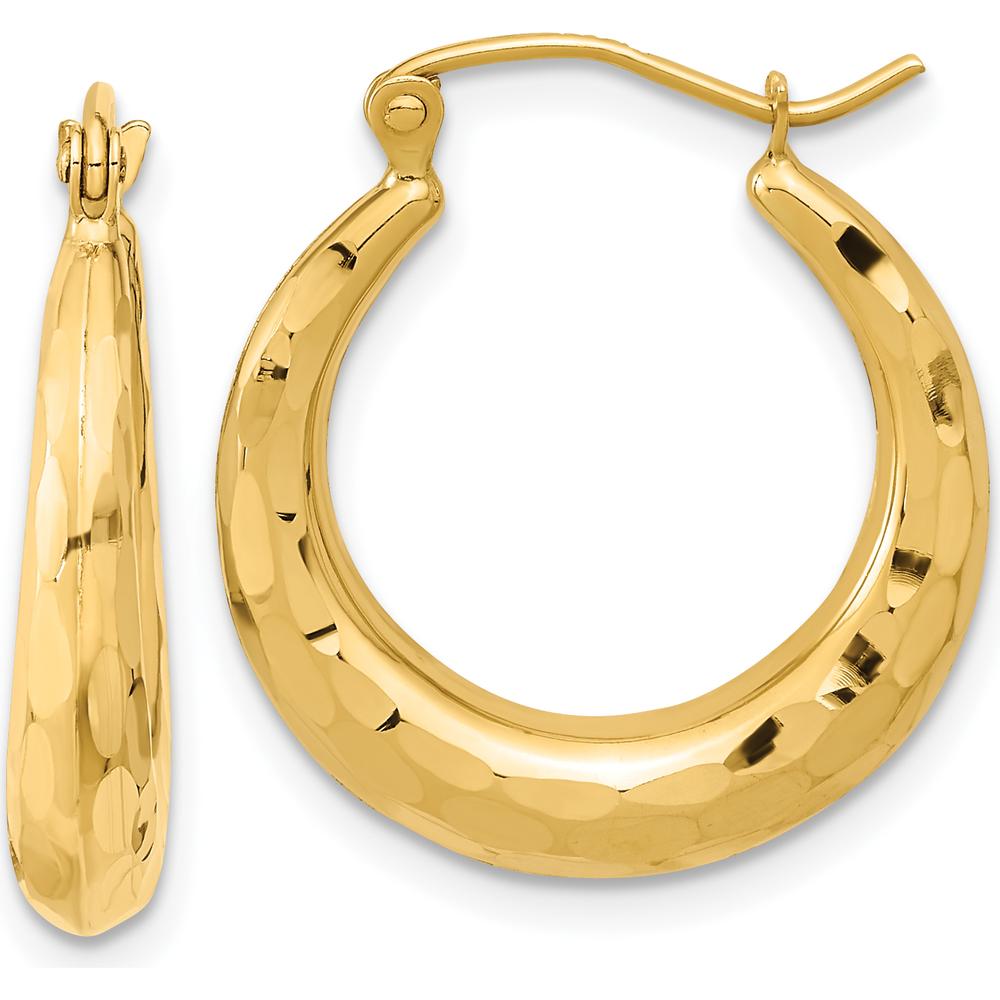 14K Yellow Gold Polished Diamond-Cut Hoop Earrings - 22.73mm Length by 0
