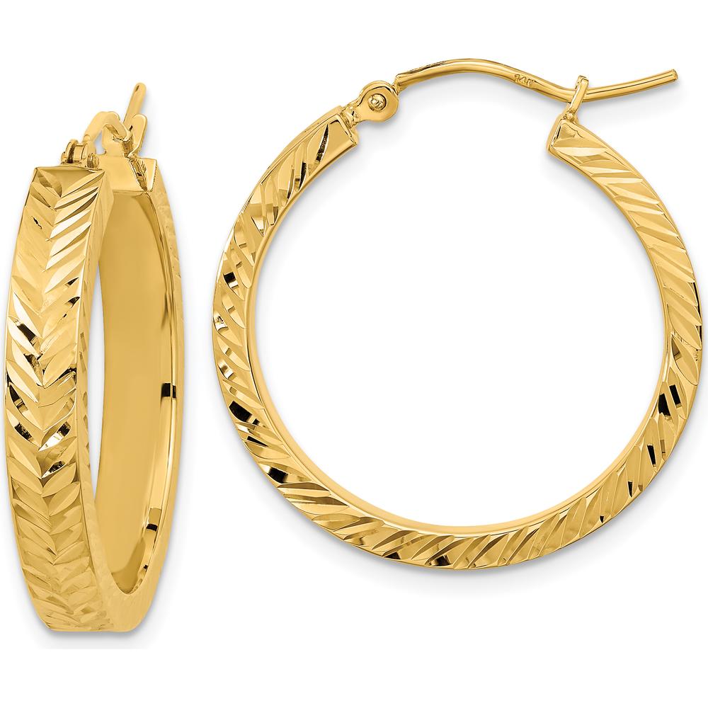 14K Yellow Gold Polished Diamond-Cut Hoop Earrings - 26.69mm Length by 0