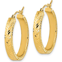 14K Yellow Gold Polished Diamond-Cut Hoop Earrings - 26.69mm Length by 0