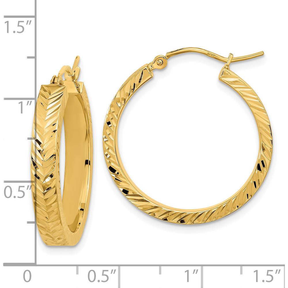 14K Yellow Gold Polished Diamond-Cut Hoop Earrings - 26.69mm Length by 0