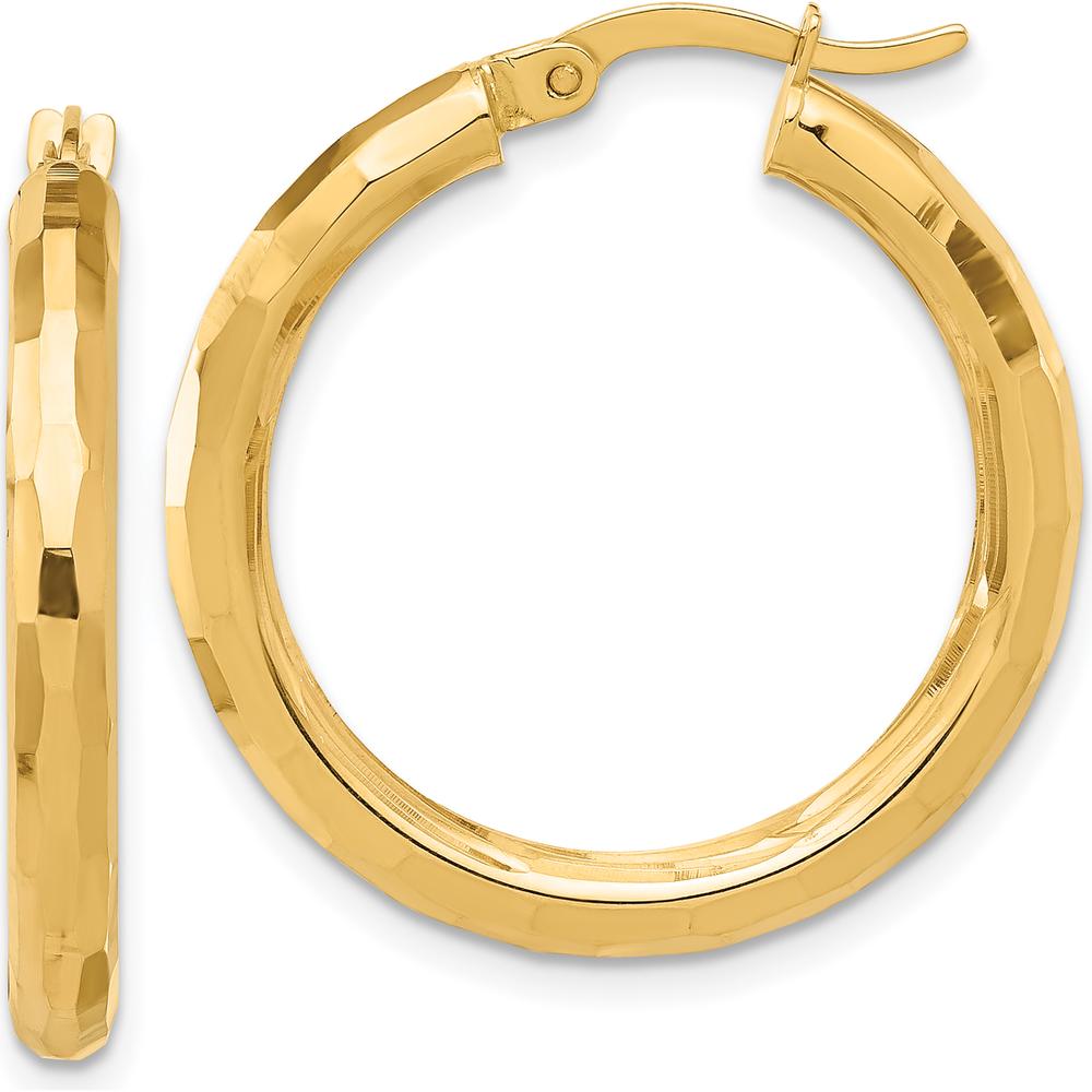 14K Yellow Gold Polished Diamond-Cut Hoop Earrings - 27.75mm by 0