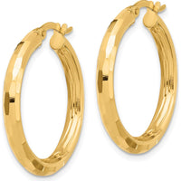 14K Yellow Gold Polished Diamond-Cut Hoop Earrings - 27.75mm by 0