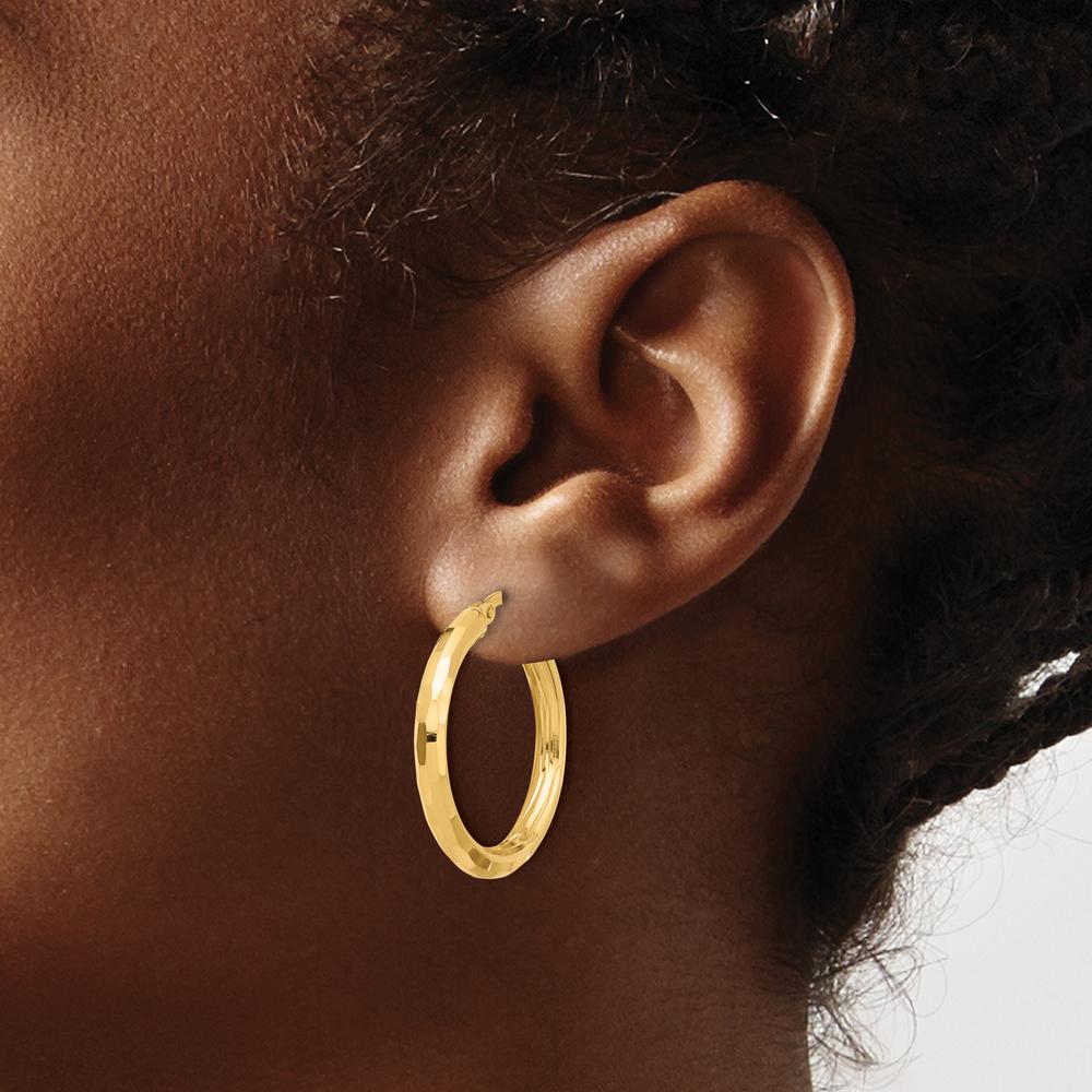 14K Yellow Gold Polished Diamond-Cut Hoop Earrings - 27.75mm by 0