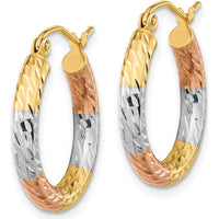 14K Yellow Gold Polished Diamond-Cut Hoop Earrings with Rose Rhodium Accents - 20.8mm Length by 0