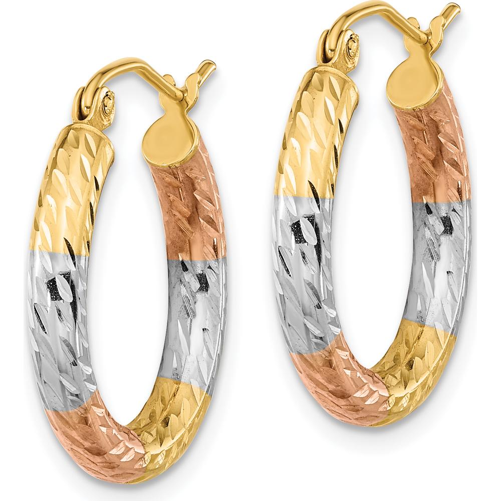 14K Yellow Gold Polished Diamond-Cut Hoop Earrings with Rose Rhodium Accents - 20.8mm Length by 0