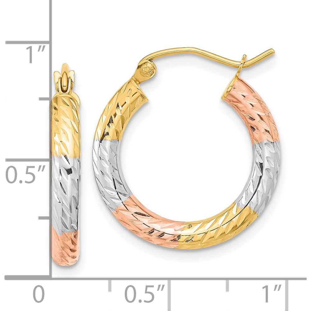 14K Yellow Gold Polished Diamond-Cut Hoop Earrings with Rose Rhodium Accents - 20.8mm Length by 0