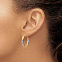 14K Yellow Gold Polished Diamond-Cut Hoop Earrings with White and Rose Rhodium Accents - 27.2mm Length by 0