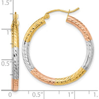 14K Yellow Gold Polished Diamond-Cut Hoop Earrings with White Rhodium Accents by 0