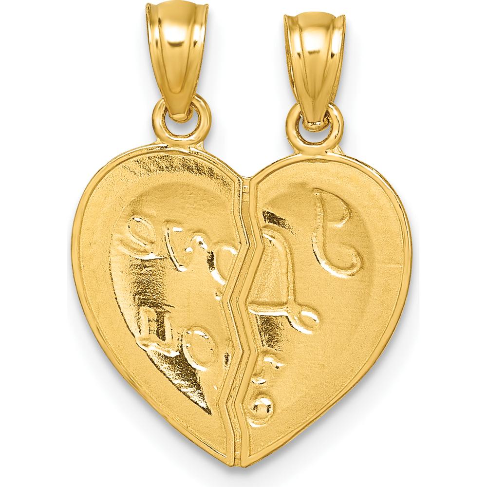 14K Yellow Gold Polished Diamond-Cut "I Love You" Break-Apart Heart Pendant by Oro Pregiato