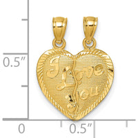 14K Yellow Gold Polished Diamond-Cut "I Love You" Break-Apart Heart Pendant by Oro Pregiato
