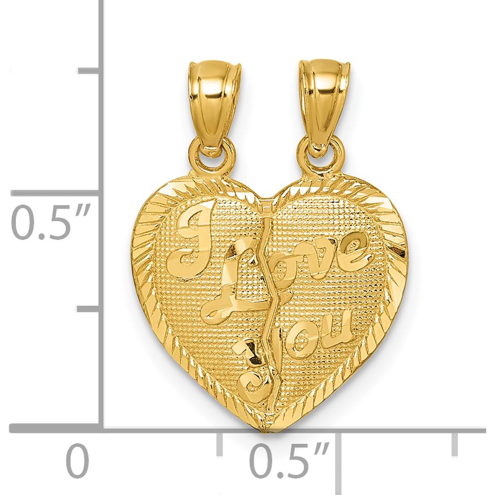 14K Yellow Gold Polished Diamond-Cut "I Love You" Break-Apart Heart Pendant by Oro Pregiato