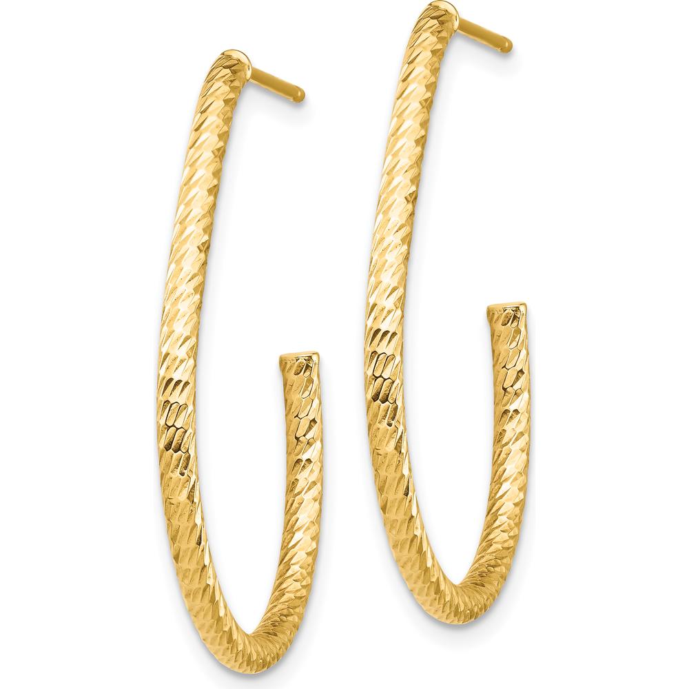 14K Yellow Gold Polished Diamond-Cut J-Hoop Dangle Earrings - 30.6mm Length by 0