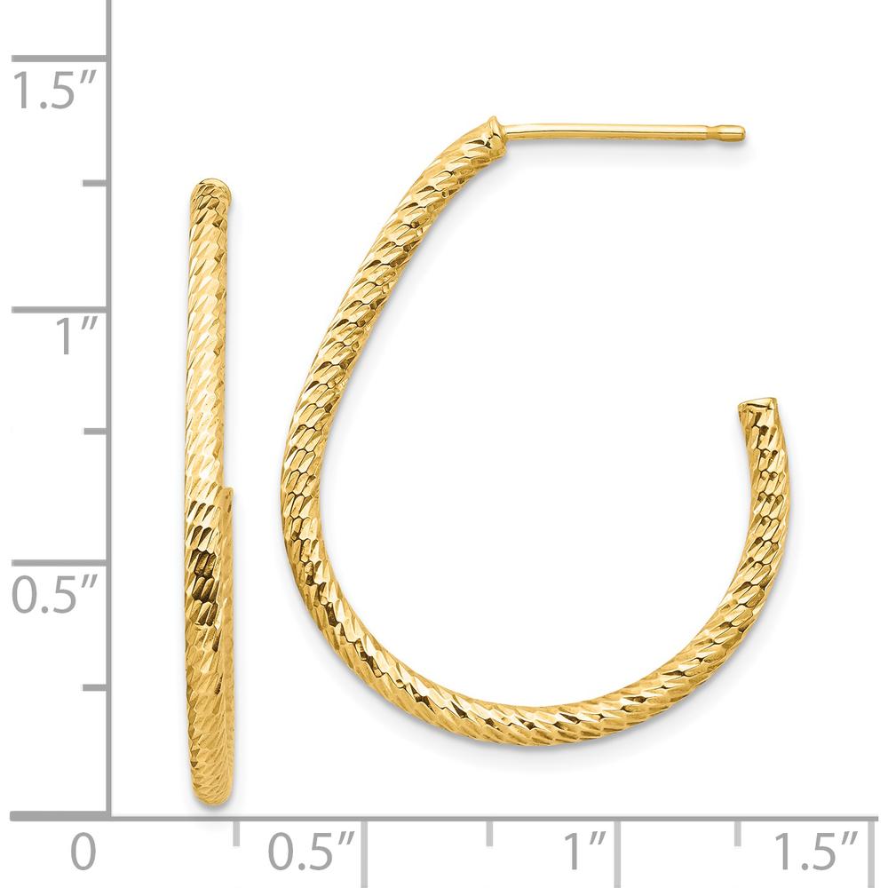 14K Yellow Gold Polished Diamond-Cut J-Hoop Dangle Earrings - 30.6mm Length by 0