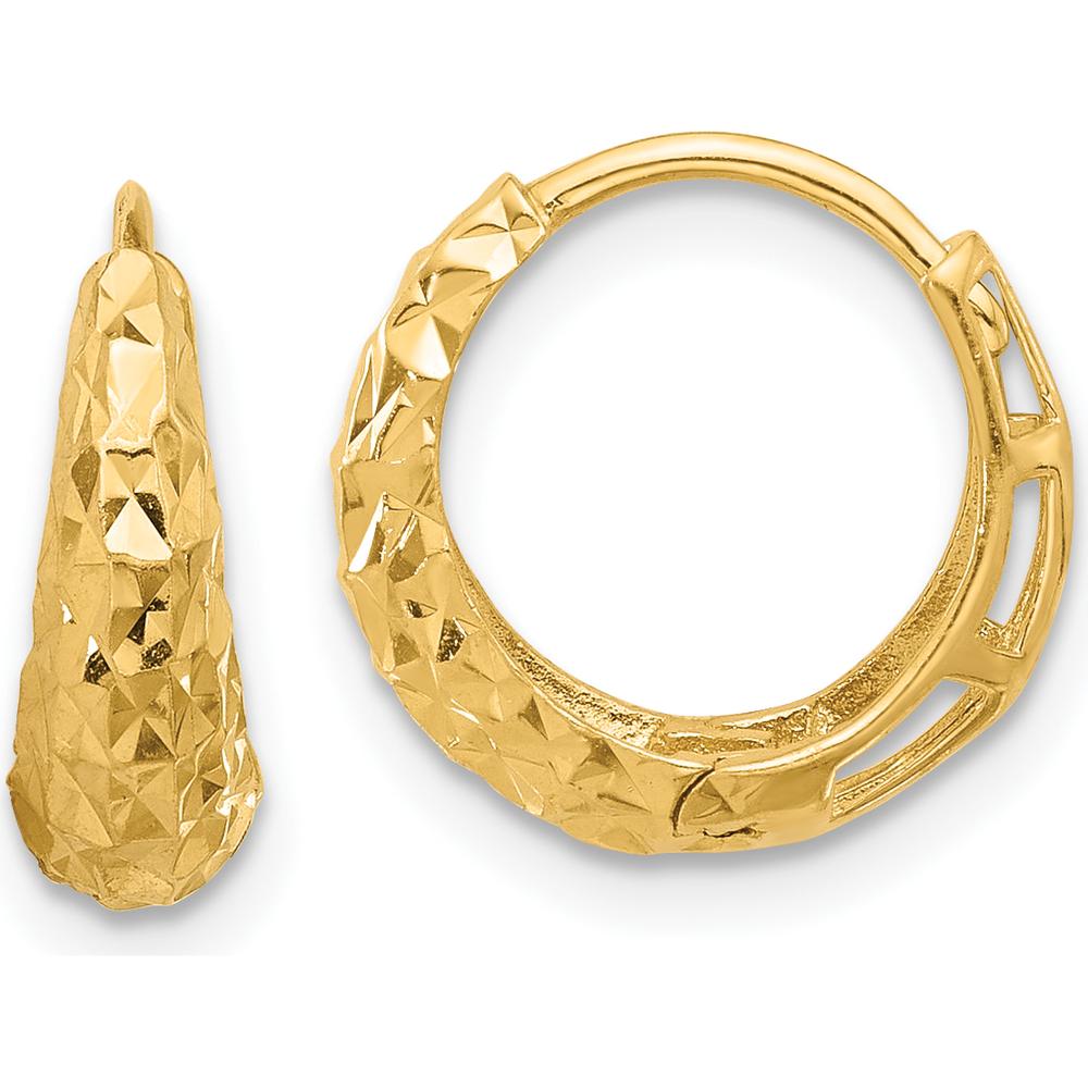 14K Yellow Gold Polished Diamond-Cut Large Hoop Earrings - 13.7mm Length, 5mm Thickness by 0