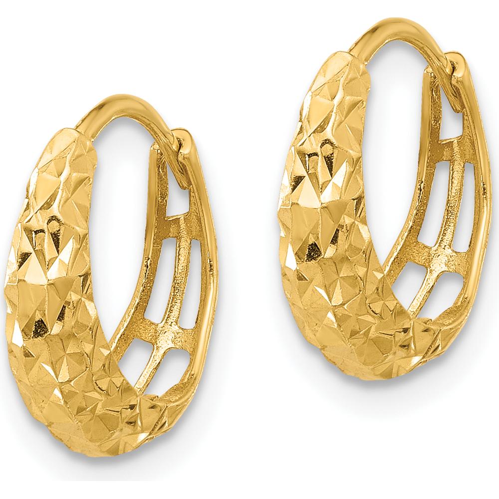 14K Yellow Gold Polished Diamond-Cut Large Hoop Earrings - 13.7mm Length, 5mm Thickness by 0