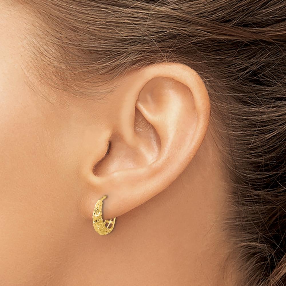 14K Yellow Gold Polished Diamond-Cut Large Hoop Earrings - 13.7mm Length, 5mm Thickness by 0