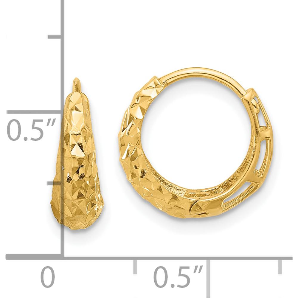 14K Yellow Gold Polished Diamond-Cut Large Hoop Earrings - 13.7mm Length, 5mm Thickness by 0