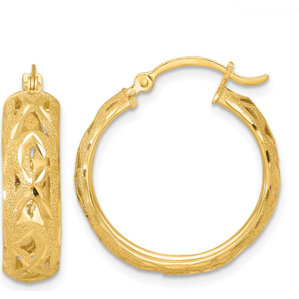 14K Yellow Gold Polished Diamond-Cut Large Hoop Earrings - 23mm Length by 0