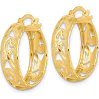 14K Yellow Gold Polished Diamond-Cut Large Hoop Earrings - 23mm Length by 0