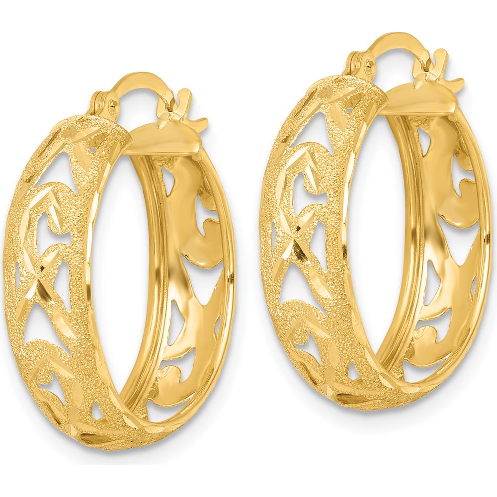 14K Yellow Gold Polished Diamond-Cut Large Hoop Earrings - 23mm Length by 0