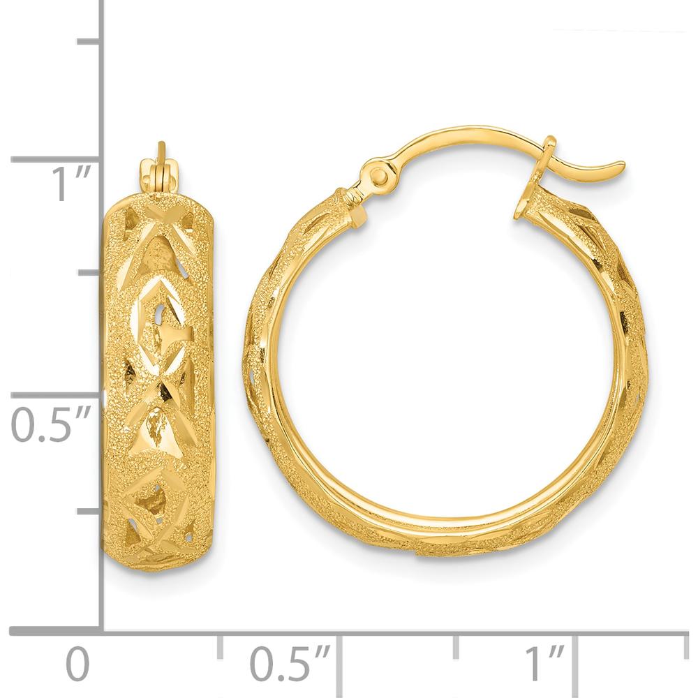 14K Yellow Gold Polished Diamond-Cut Large Hoop Earrings - 23mm Length by 0