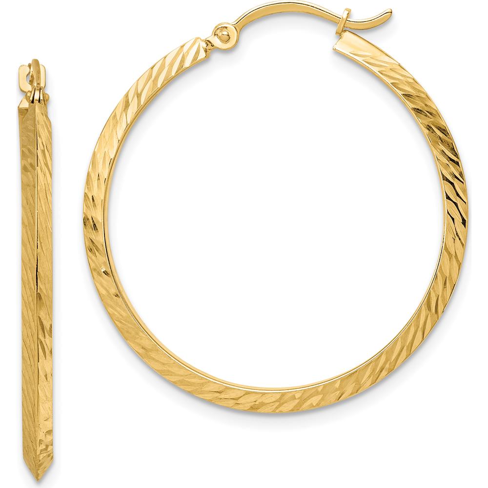 14K Yellow Gold Polished Diamond-Cut Large Hoop Earrings - 33mm by 0