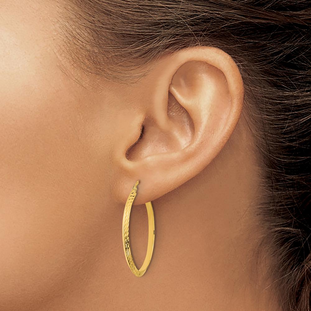 14K Yellow Gold Polished Diamond-Cut Large Hoop Earrings - 33mm by 0