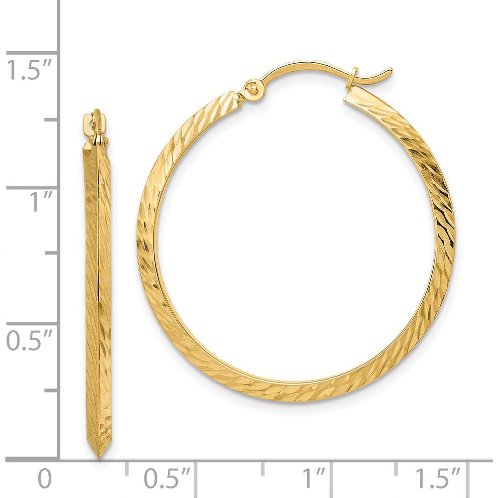 14K Yellow Gold Polished Diamond-Cut Large Hoop Earrings - 33mm by 0