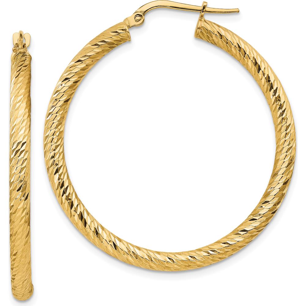 14K Yellow Gold Polished Diamond-cut Large Hoop Earrings - 39.5mm Length by 0