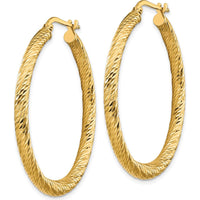 14K Yellow Gold Polished Diamond-cut Large Hoop Earrings - 39.5mm Length by 0