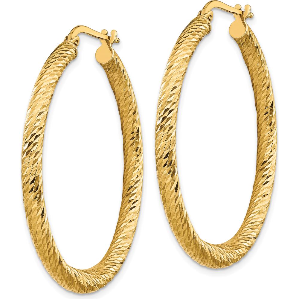 14K Yellow Gold Polished Diamond-cut Large Hoop Earrings - 39.5mm Length by 0