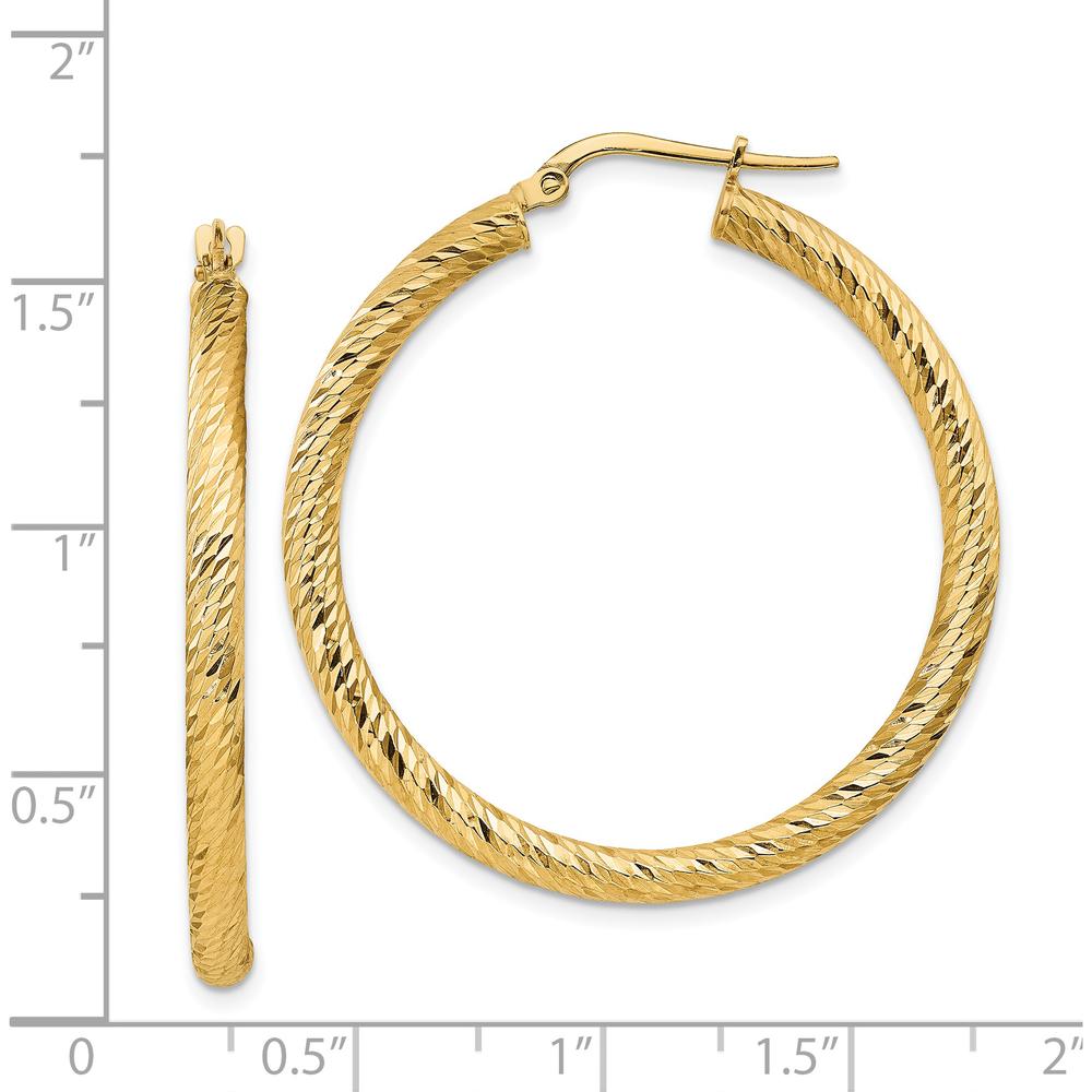14K Yellow Gold Polished Diamond-cut Large Hoop Earrings - 39.5mm Length by 0