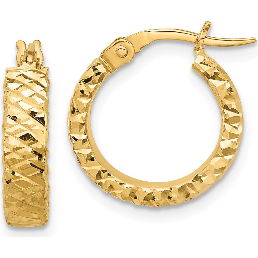 14K Yellow Gold Polished Diamond Cut Large Hoop Earrings - 4mm Thickness by 0
