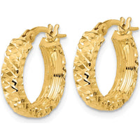 14K Yellow Gold Polished Diamond Cut Large Hoop Earrings - 4mm Thickness by 0