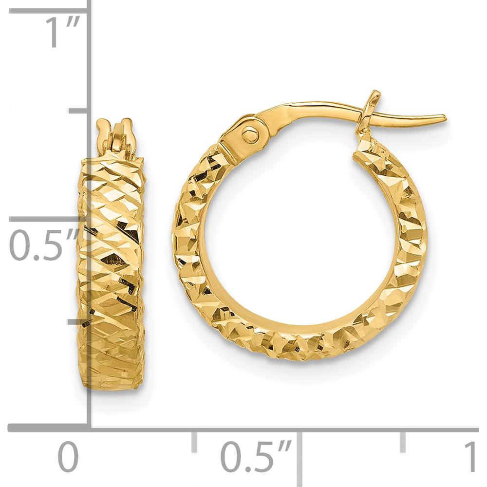 14K Yellow Gold Polished Diamond Cut Large Hoop Earrings - 4mm Thickness by 0