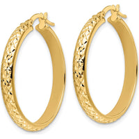 14K Yellow Gold Polished Diamond Cut Large Hoop Earrings - Elegant Textured Design by 0
