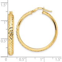 14K Yellow Gold Polished Diamond Cut Large Hoop Earrings - Elegant Textured Design by 0