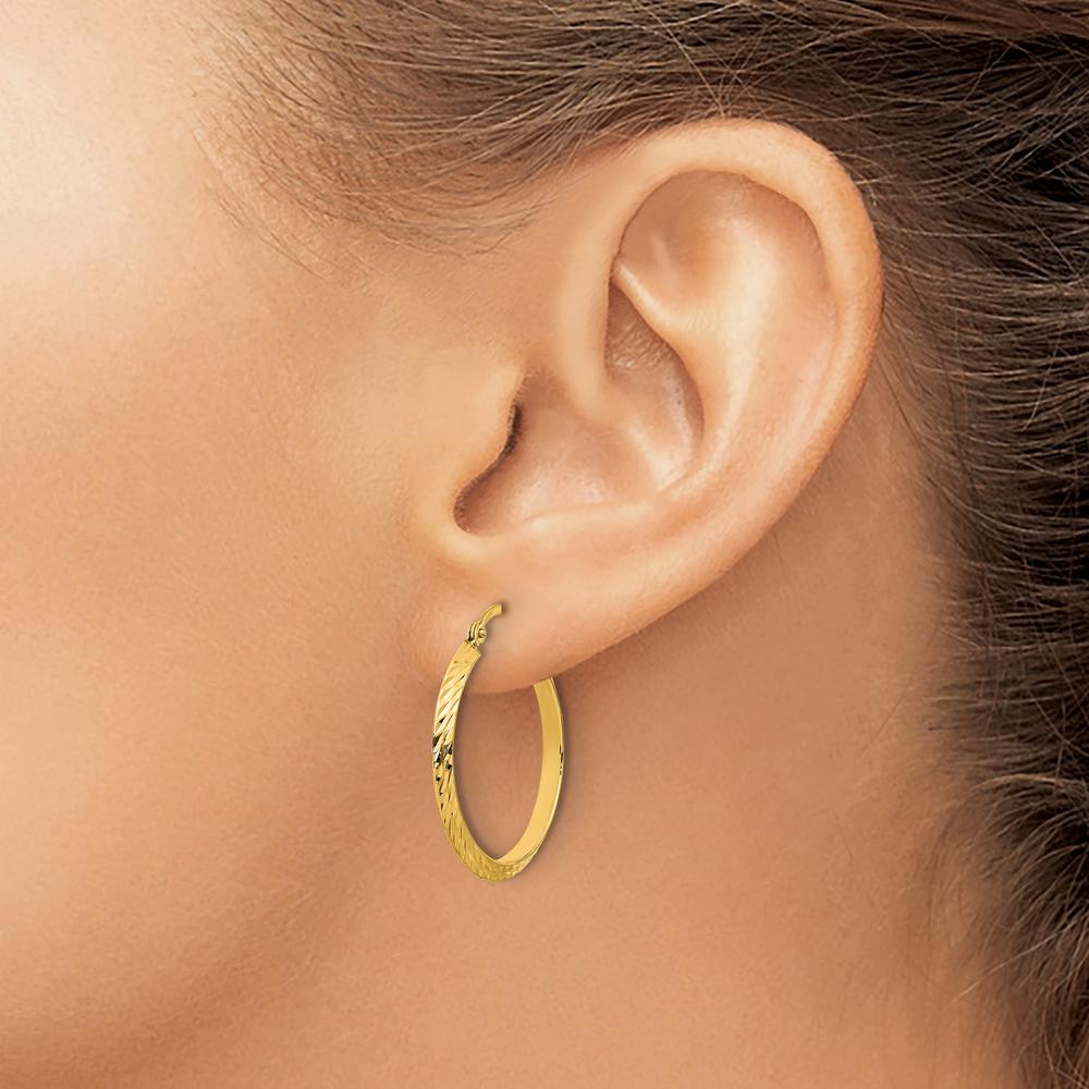 14K Yellow Gold Polished Diamond-Cut Large Hoop Earrings by 0