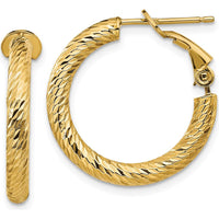 14K Yellow Gold Polished Diamond-Cut Large Hoop Earrings with Omega Clip Back - 21.75mm Length by Oro Pregiato