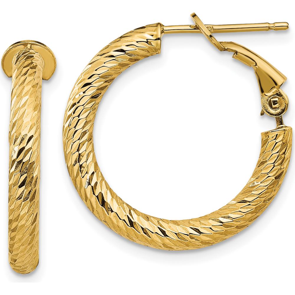 14K Yellow Gold Polished Diamond-Cut Large Hoop Earrings with Omega Clip Back - 21.75mm Length by Oro Pregiato