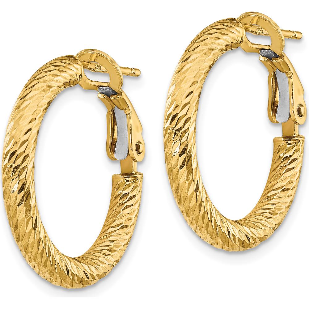 14K Yellow Gold Polished Diamond-Cut Large Hoop Earrings with Omega Clip Back - 21.75mm Length by Oro Pregiato