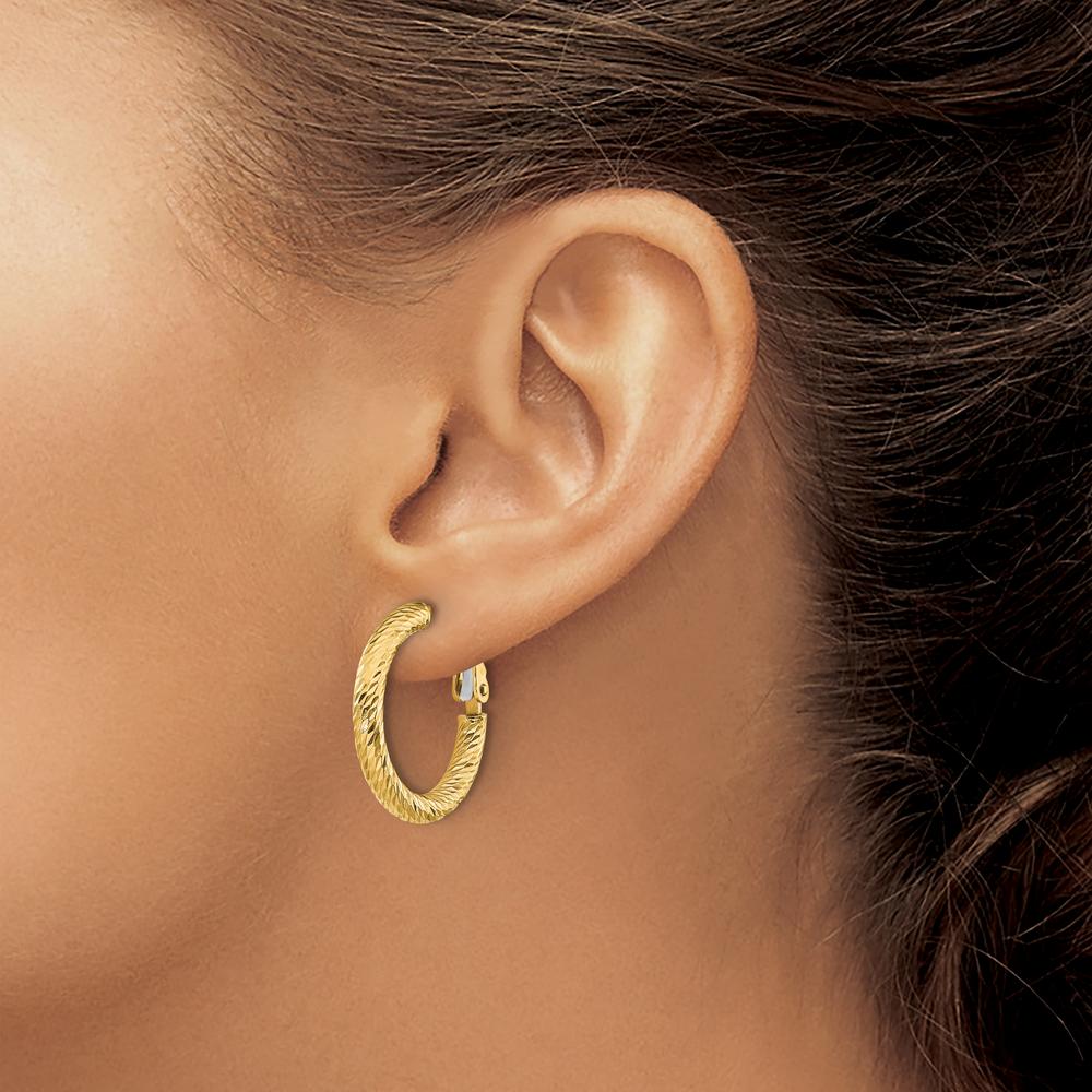 14K Yellow Gold Polished Diamond-Cut Large Hoop Earrings with Omega Clip Back - 21.75mm Length by Oro Pregiato