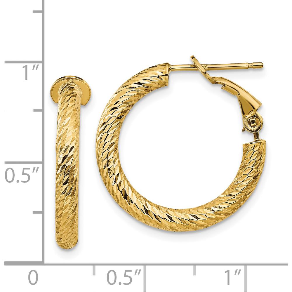 14K Yellow Gold Polished Diamond-Cut Large Hoop Earrings with Omega Clip Back - 21.75mm Length by Oro Pregiato