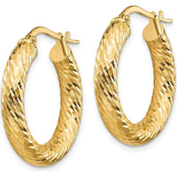 14K Yellow Gold Polished Diamond-Cut Medium Hoop Earrings - 23.4mm Length by 0