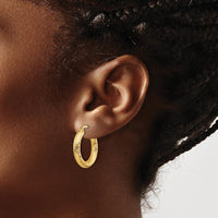 14K Yellow Gold Polished Diamond-Cut Medium Hoop Earrings - 23.4mm Length by 0